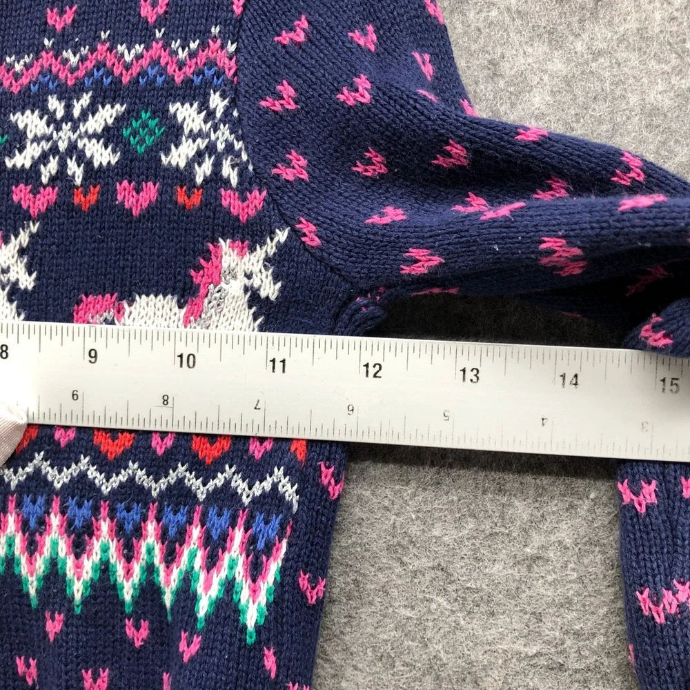OshKosh B'gosh Girls 3T Fair Isle Unicorn Sweater Navy Blue Pink Cotton Blend